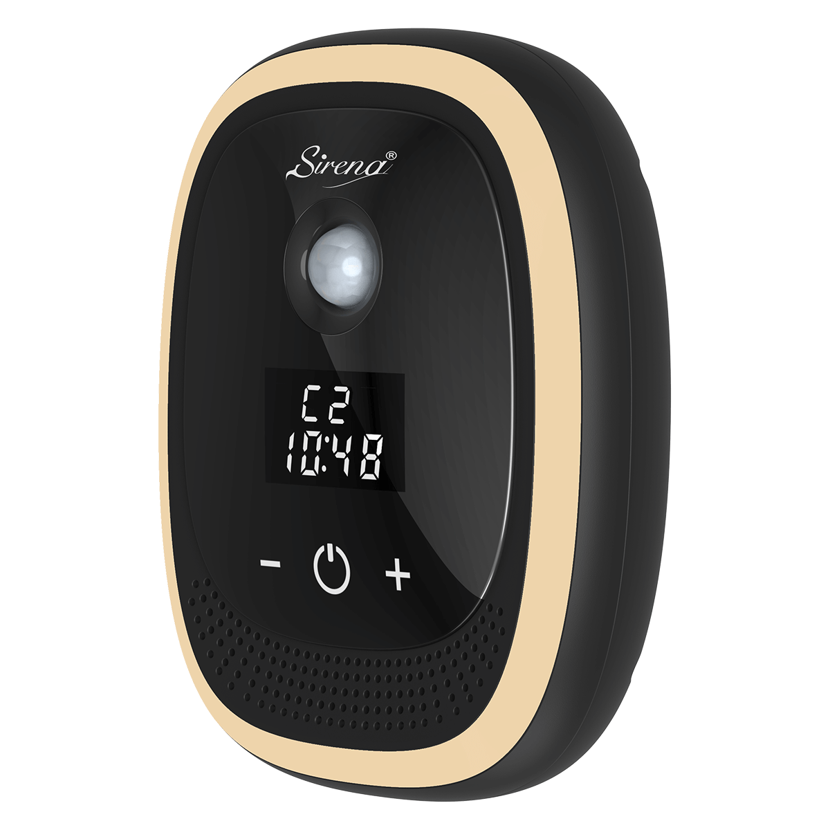 Sirena Air Ionizer angled view with digital clock and touch controls